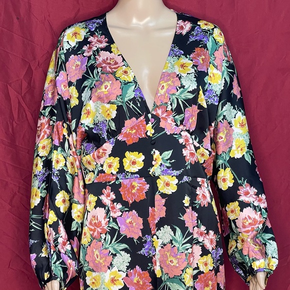 Pattern by Lush Long Sleeve Floral One Piece Wide Leg Jumpsuit Large - Picture 2 of 9